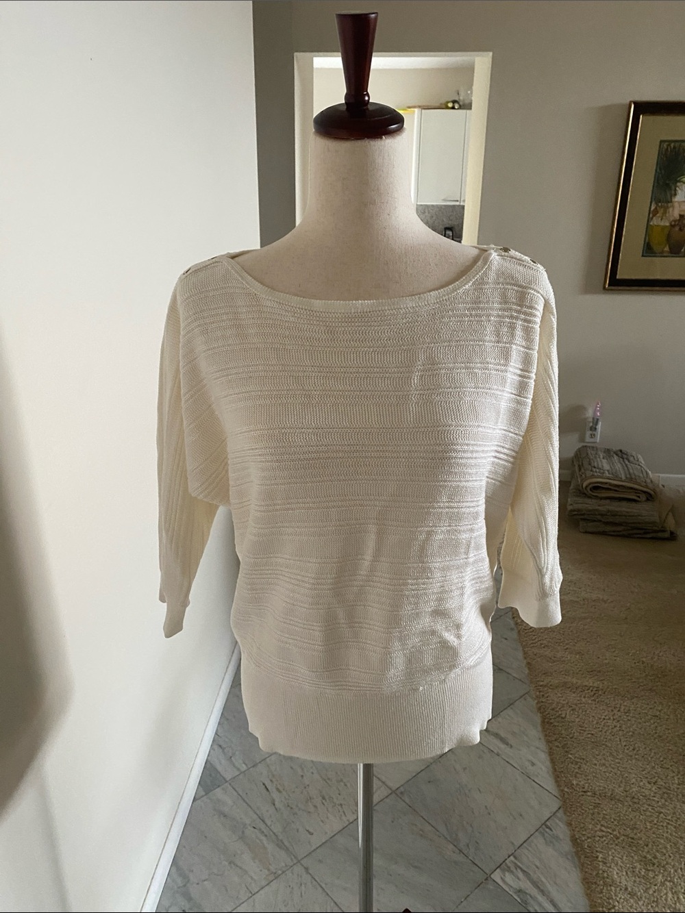 White House Black Market Cream Scoop Neck Knit Sweater